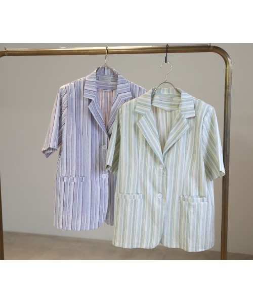 select MOCA(セレクトモカ)の「2021 SS リネンブレンドストライプシャツジャケット(その他アウター・レディース・ミント/ラベンダー・FREE)」の16枚目の写真