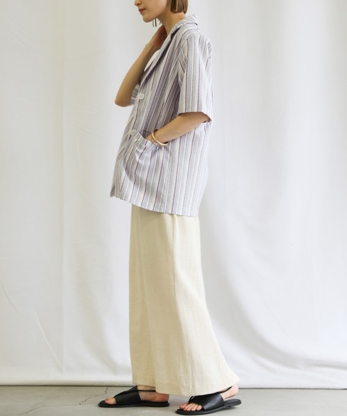 select MOCA(セレクトモカ)の「2021 SS リネンブレンドストライプシャツジャケット(その他アウター・レディース・ミント/ラベンダー・FREE)」の7枚目の写真