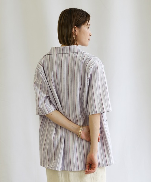 select MOCA(セレクトモカ)の「2021 SS リネンブレンドストライプシャツジャケット(その他アウター・レディース・ミント/ラベンダー・FREE)」の9枚目の写真