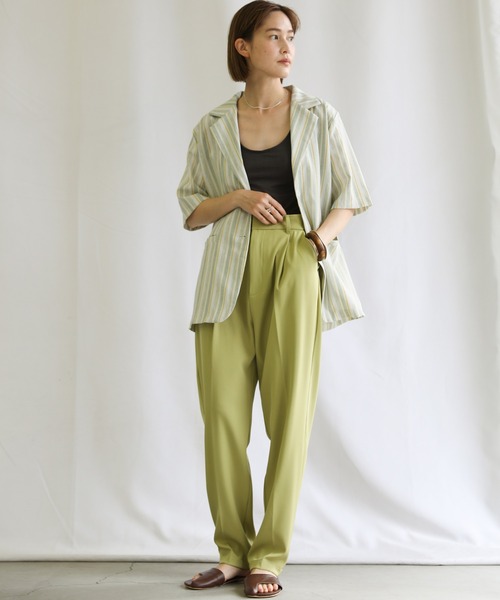 select MOCA(セレクトモカ)の「2021 SS リネンブレンドストライプシャツジャケット(その他アウター・レディース・ミント/ラベンダー・FREE)」の4枚目の写真