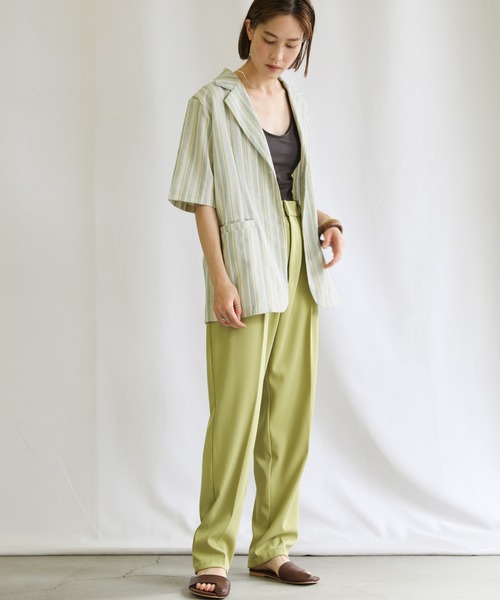 select MOCA(セレクトモカ)の「2021 SS リネンブレンドストライプシャツジャケット(その他アウター・レディース・ミント/ラベンダー・FREE)」の11枚目の写真