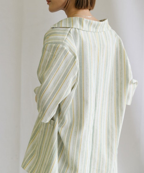 select MOCA(セレクトモカ)の「2021 SS リネンブレンドストライプシャツジャケット(その他アウター・レディース・ミント/ラベンダー・FREE)」の15枚目の写真
