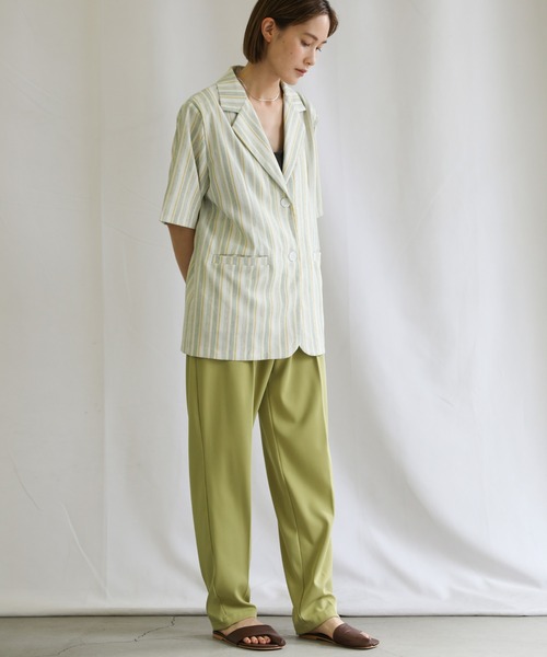 select MOCA(セレクトモカ)の「2021 SS リネンブレンドストライプシャツジャケット(その他アウター・レディース・ミント/ラベンダー・FREE)」の14枚目の写真