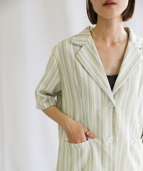 select MOCA(セレクトモカ)の「2021 SS リネンブレンドストライプシャツジャケット(その他アウター・レディース・ミント/ラベンダー・FREE)」の12枚目の写真