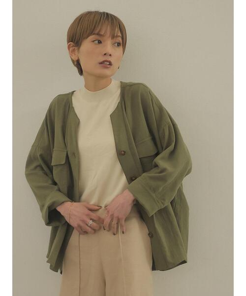 rem closet(レムクローゼット)の「コットンワークシャツジャケット(ミリタリージャケット・レディース・カーキ/チャコールグレー・S)」の20枚目の写真
