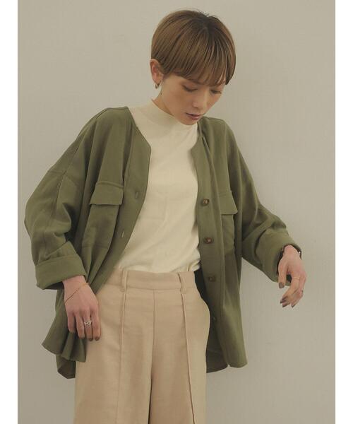 rem closet(レムクローゼット)の「コットンワークシャツジャケット(ミリタリージャケット・レディース・カーキ/チャコールグレー・S)」の7枚目の写真