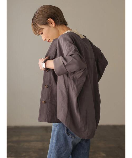 rem closet(レムクローゼット)の「コットンワークシャツジャケット(ミリタリージャケット・レディース・カーキ/チャコールグレー・S)」の17枚目の写真