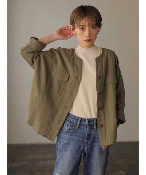 rem closet(レムクローゼット)の「コットンワークシャツジャケット(ミリタリージャケット・レディース・カーキ/チャコールグレー・S)」の10枚目の写真
