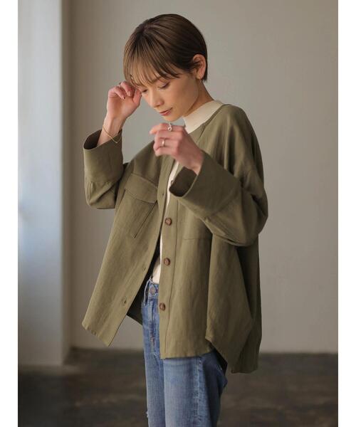 rem closet(レムクローゼット)の「コットンワークシャツジャケット(ミリタリージャケット・レディース・カーキ/チャコールグレー・S)」の8枚目の写真