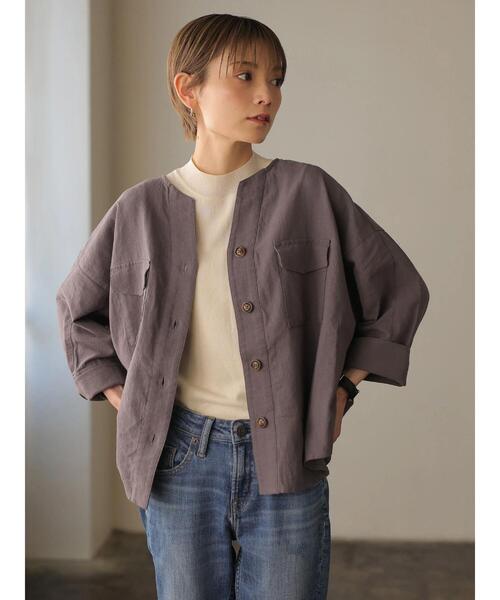 rem closet(レムクローゼット)の「コットンワークシャツジャケット(ミリタリージャケット・レディース・カーキ/チャコールグレー・S)」の2枚目の写真