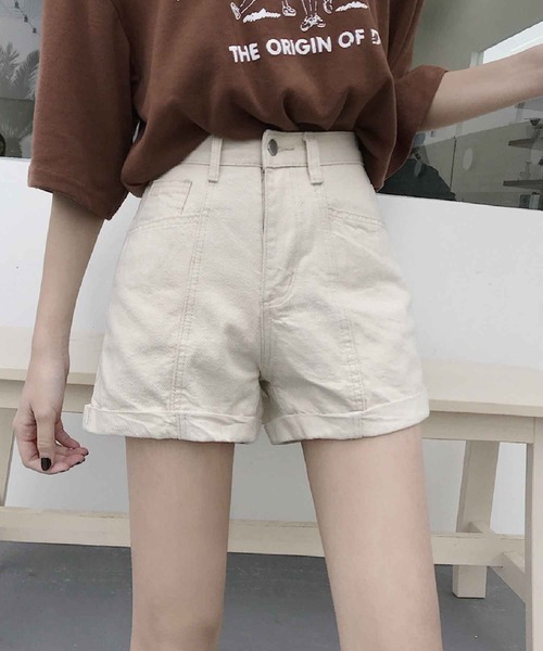 meJane(ミージェーン)の「カラーカツラギロールアップショートパンツ【ZOZOTOWN限定】(デニムパンツ・レディース・アイボリー/ブラック/スモークピンク・S/M)」の1枚目の写真
