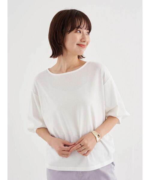 earth music&ecology（アースミュージックアンドエコロジー）の「パフスリーブカットプルオーバー ＊（Tシャツ/カットソー・レディース・その他7/サックスブルー/オフホワイト・FREE）」の4枚目の写真