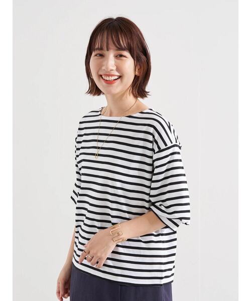 earth music&ecology（アースミュージックアンドエコロジー）の「パフスリーブカットプルオーバー ＊（Tシャツ/カットソー・レディース・その他7/サックスブルー/オフホワイト・FREE）」の21枚目の写真