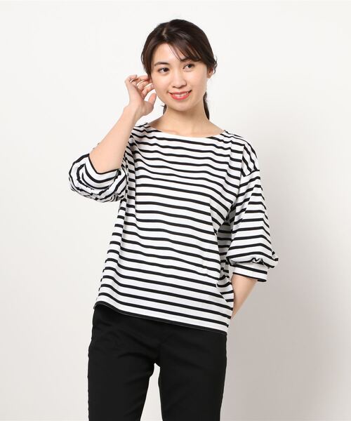 earth music&ecology（アースミュージックアンドエコロジー）の「パフスリーブカットプルオーバー ＊（Tシャツ/カットソー・レディース・その他7/サックスブルー/オフホワイト・FREE）」の6枚目の写真