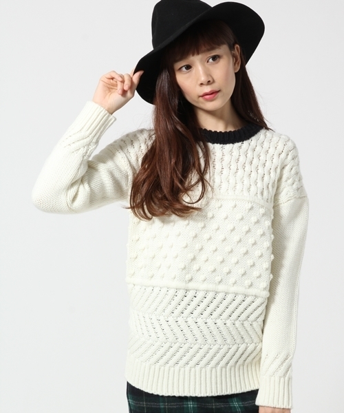 HARE（ハレ）の「3ゲージMIXガラニットプルオーバー【HARE】（ニット/セーター・レディース・オフホワイト/グレー/ボルドー・FREE）」の2枚目の写真
