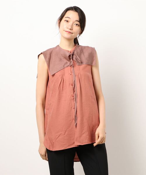 STYLEBLOCK（スタイルブロック）の「シアー取り外し衿付きクレープブラウス（シャツ/ブラウス・レディース・ブラック/テラコッタ/ホワイト/ブルー・M）」の8枚目の写真