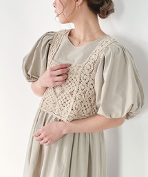 JUNOAH | ビスチェ付きパフスリーブマキシ丈ワンピース(ワンピース)