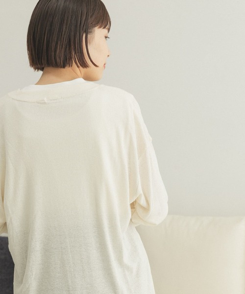 FORK&SPOON(フォークアンドスプーン)の「FORK&SPOON 麻レーヨンテレコカーディガン(カーディガン/ボレロ・レディース・ネイビー/アイボリー・ONE)」の20枚目の写真