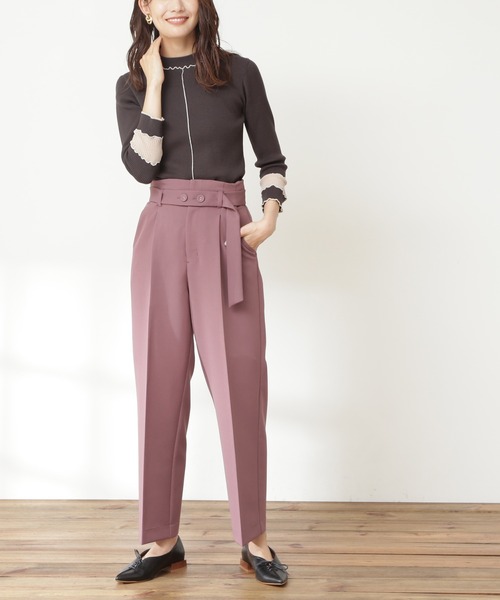 N.（N. Natural Beauty Basic）（エヌエヌナチュラルビューティーベーシック）の「◆ボタンベルト付ストレートパンツ（その他パンツ・レディース・イエロー/モカ/スモークピンク・MEDIUM）」の3枚目の写真