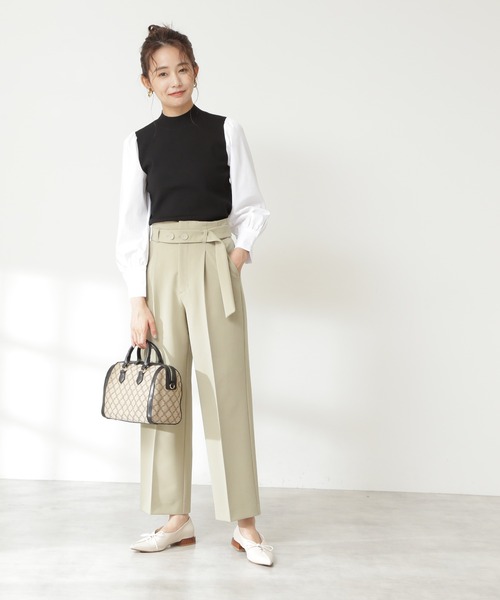 N.（N. Natural Beauty Basic）（エヌエヌナチュラルビューティーベーシック）の「◆ボタンベルト付ストレートパンツ（その他パンツ・レディース・イエロー/モカ/スモークピンク・MEDIUM）」の7枚目の写真