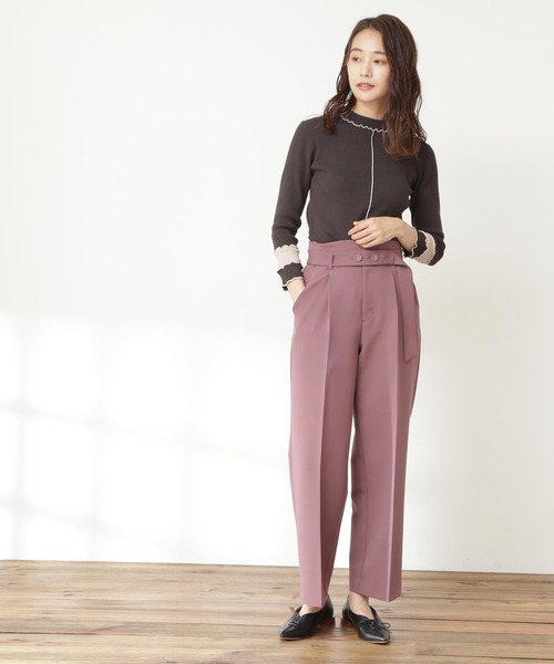 N.（N. Natural Beauty Basic）（エヌエヌナチュラルビューティーベーシック）の「◆ボタンベルト付ストレートパンツ（その他パンツ・レディース・イエロー/モカ/スモークピンク・MEDIUM）」の9枚目の写真