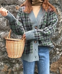 ビッグシルエット配色 ニットカーディガン