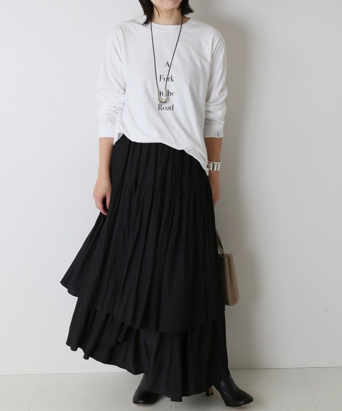 journal standard L'essage（ジャーナルスタンダードレサージュ）の「デシンティアードスカート◆（スカート・レディース・ベージュ/ブラック・FREE）」の4枚目の写真