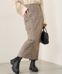 ハイウエストチェックカットロングスカート