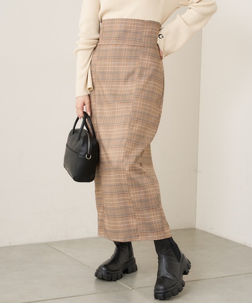 Chico（チコ）の「ハイウエストチェックカットロングスカート（スカート・レディース・ベージュ/グレー/ベージュ系その他2/ベージュ系その他/ブラウン・FREE）」の3枚目の写真