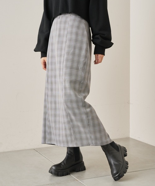 Chico（チコ）の「ハイウエストチェックカットロングスカート（スカート・レディース・ベージュ/グレー/ベージュ系その他2/ベージュ系その他/ブラウン・FREE）」の2枚目の写真