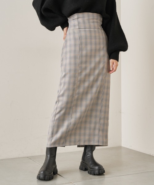 Chico（チコ）の「ハイウエストチェックカットロングスカート（スカート・レディース・ベージュ/グレー/ベージュ系その他2/ベージュ系その他/ブラウン・FREE）」の8枚目の写真