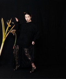 HIROSAI | ヘアリーニット レーススカートセット(ニット/セーター)