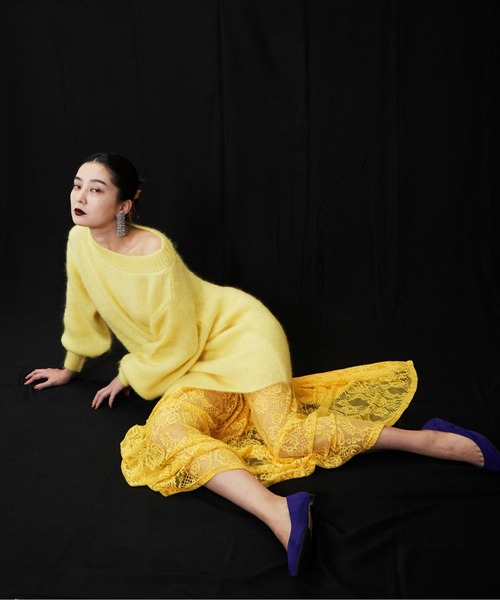 HIROSAI（ヒロサイ）の「ヘアリーニット レーススカートセット（ニット/セーター・レディース・ブラック/レッド/イエロー・FREE）」の4枚目の写真