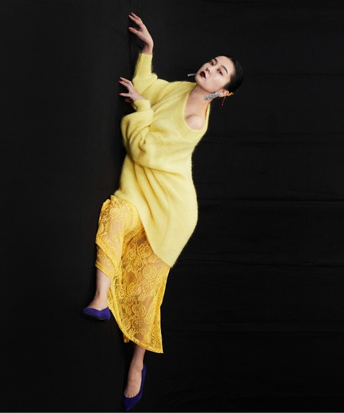 HIROSAI（ヒロサイ）の「ヘアリーニット レーススカートセット（ニット/セーター・レディース・ブラック/レッド/イエロー・FREE）」の5枚目の写真