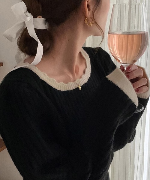 バイカラーリブニット