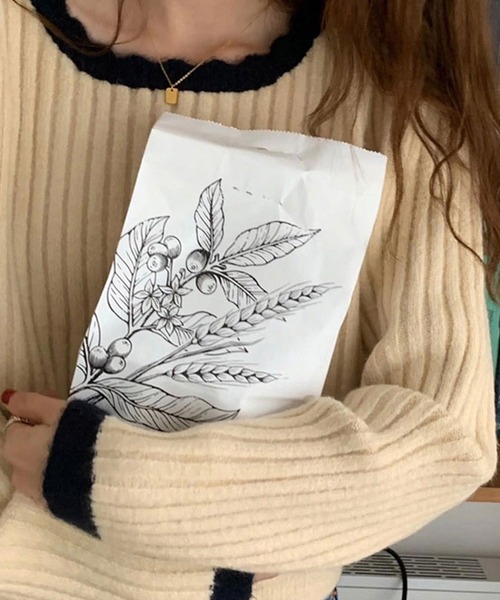 バイカラーリブニット