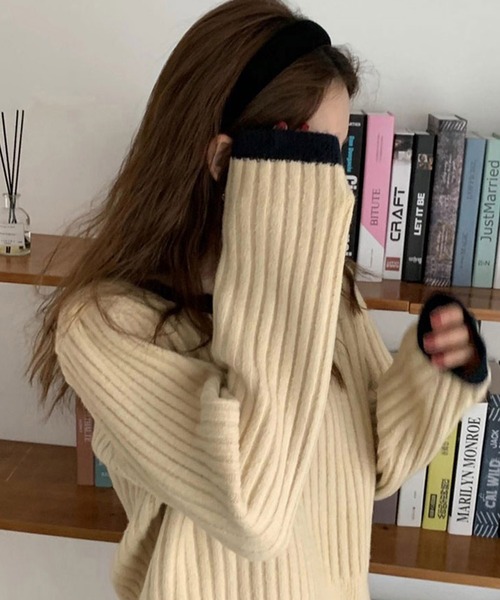 バイカラーリブニット