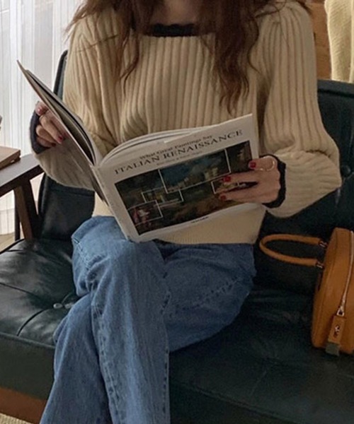 バイカラーリブニット