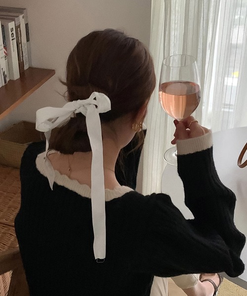 バイカラーリブニット