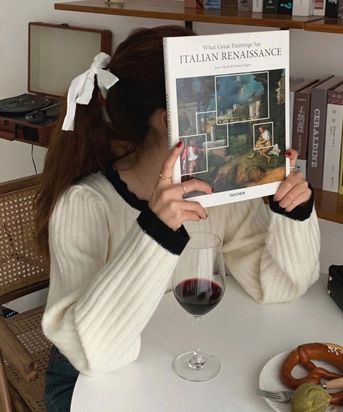 バイカラーリブニット