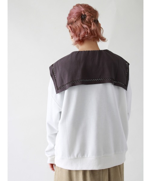 ehka sopo（エヘカソポ）の「【カタログ掲載アイテム】サガラ刺繍裏毛トレーナー（Tシャツ/カットソー・レディース・ベージュ/ネイビー/オフホワイト/ミント・ﾌﾘ-）」の12枚目の写真