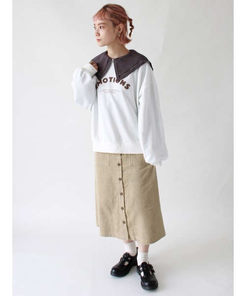 ehka sopo（エヘカソポ）の「【カタログ掲載アイテム】サガラ刺繍裏毛トレーナー（Tシャツ/カットソー・レディース・ベージュ/ネイビー/オフホワイト/ミント・ﾌﾘ-）」の13枚目の写真