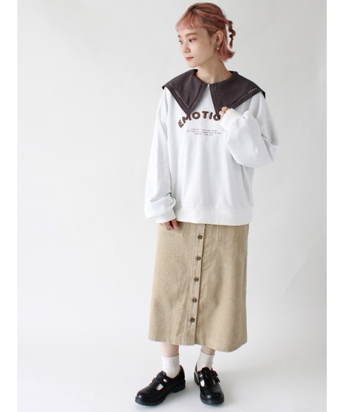 ehka sopo（エヘカソポ）の「【カタログ掲載アイテム】サガラ刺繍裏毛トレーナー（Tシャツ/カットソー・レディース・ベージュ/ネイビー/オフホワイト/ミント・ﾌﾘ-）」の8枚目の写真