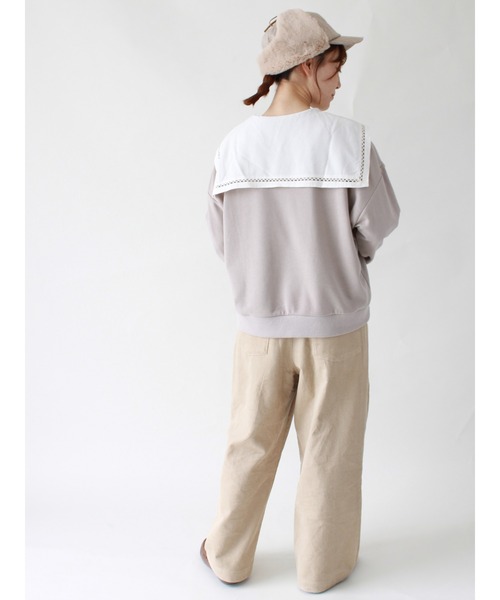 ehka sopo（エヘカソポ）の「【カタログ掲載アイテム】サガラ刺繍裏毛トレーナー（Tシャツ/カットソー・レディース・ベージュ/ネイビー/オフホワイト/ミント・ﾌﾘ-）」の17枚目の写真