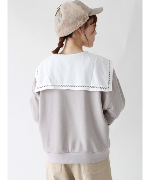 ehka sopo（エヘカソポ）の「【カタログ掲載アイテム】サガラ刺繍裏毛トレーナー（Tシャツ/カットソー・レディース・ベージュ/ネイビー/オフホワイト/ミント・ﾌﾘ-）」の19枚目の写真