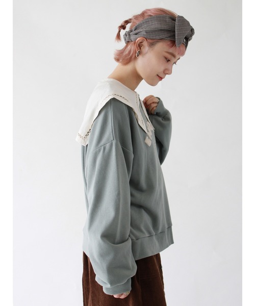 ehka sopo（エヘカソポ）の「【カタログ掲載アイテム】サガラ刺繍裏毛トレーナー（Tシャツ/カットソー・レディース・ベージュ/ネイビー/オフホワイト/ミント・ﾌﾘ-）」の21枚目の写真