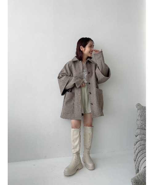 JUMELLE(ジュメロ)の「カットメルトンジャケット(ステンカラーコート・レディース・ベージュ・FREE)」の12枚目の写真