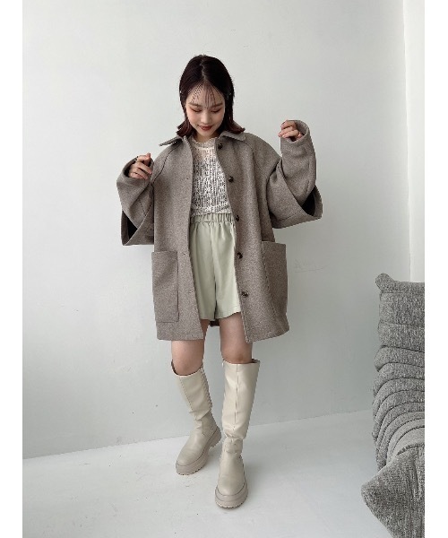 JUMELLE(ジュメロ)の「カットメルトンジャケット(ステンカラーコート・レディース・ベージュ・FREE)」の14枚目の写真