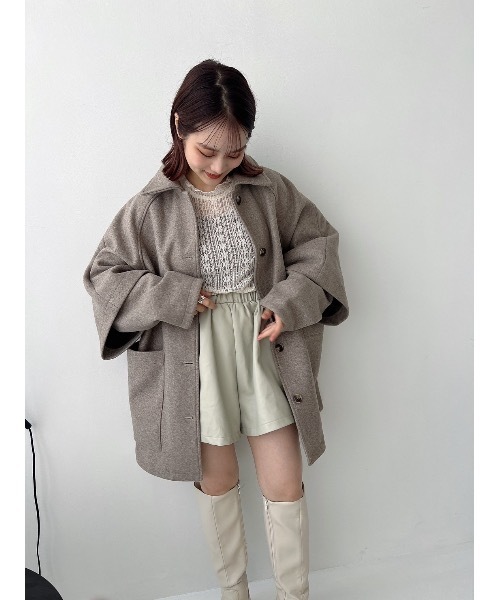 JUMELLE(ジュメロ)の「カットメルトンジャケット(ステンカラーコート・レディース・ベージュ・FREE)」の11枚目の写真