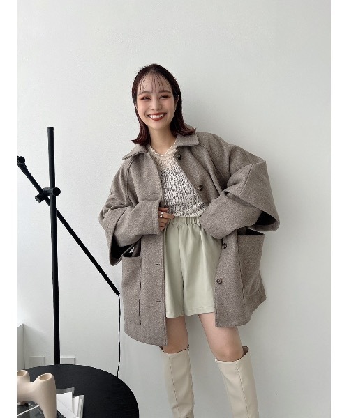 JUMELLE(ジュメロ)の「カットメルトンジャケット(ステンカラーコート・レディース・ベージュ・FREE)」の13枚目の写真